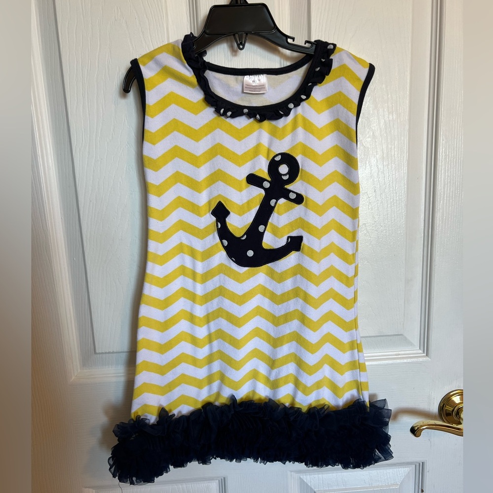 Custom Yellow and White Sailor Dress - Size XXL (fits like size 7)